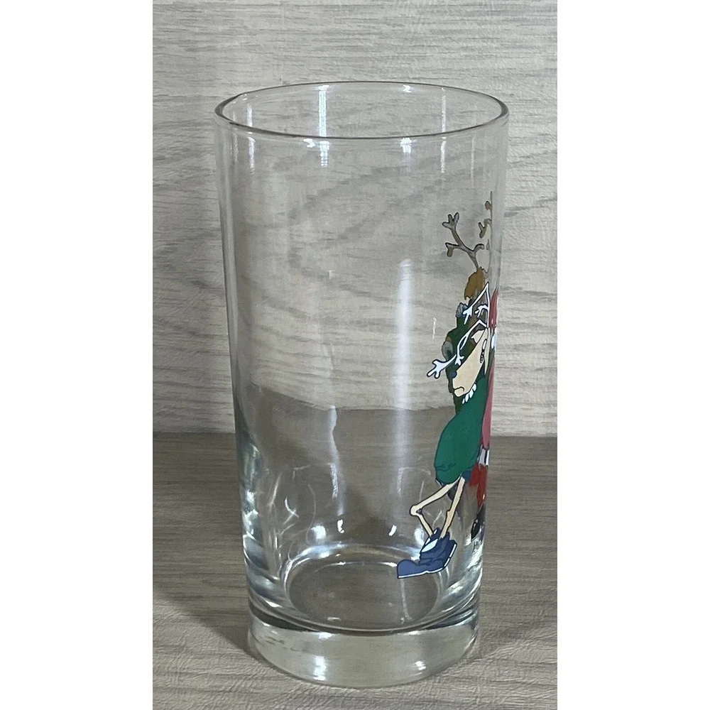 Vtg Balfour Tipsy Santa & Reindeer Highball Glass Christmas Tumbler Bar Ware